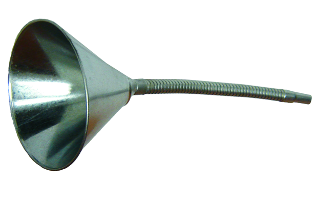 6-inch flexible metal funnel with narrow spout for precise pouring and filling applications