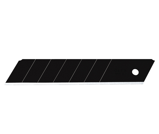 1-inch black replacement blade for utility knives with segmented snap-off design and hole for secure mounting
