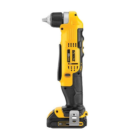 3/8-inch right angle drill driver kit with compact 4-inch length, dual speed range, and ergonomic grip design