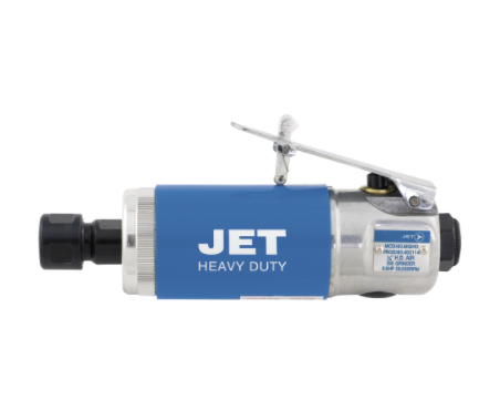 Compact 1/4 inch die grinder with .6 HP motor, forward exhaust, ball bearing motor shaft, and heavy-duty metal body