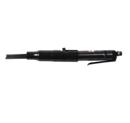 Straight needle scaler with durable black body designed for removing rust, paint, and weld scale from uneven surfaces