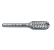 Cylindrical rounded carbide burr for high-alloy steel, stainless steel, and heat-resistant cast parts machining