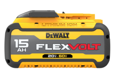 DeWalt FlexVolt 15Ah lithium-ion battery with 20V/60V power capacity for maximum runtime and professional use