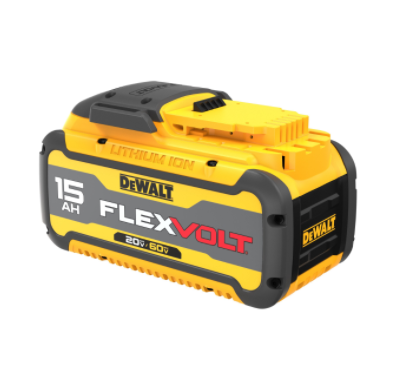 DeWalt FlexVolt 15Ah lithium-ion battery pack with 20V/60V compatibility and durable yellow and black casing