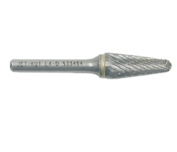 Conical rounded carbide burr for high-alloy steel and heat-resistant steel machining applications