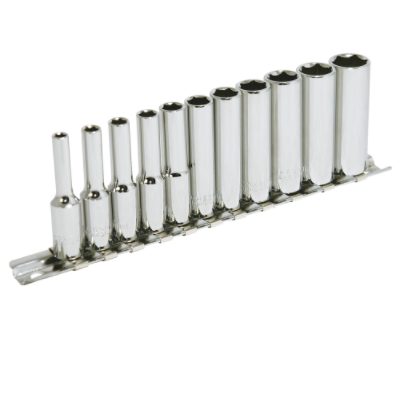 11-piece 1/4" deep socket set in chrome vanadium steel with TORQUE DRIVE® design for reduced rounding