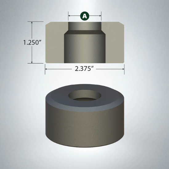 Cylindrical die round F62 punch with 1.25 inch height and 2.375 inch outer diameter, steel construction