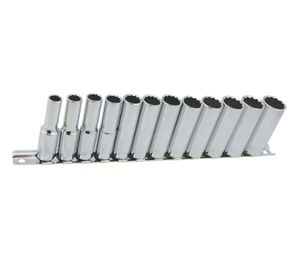 JEU DE DOUILLES PRONFONDES 3/8" 12 PCS CHROMÉ MET. 12 PANS