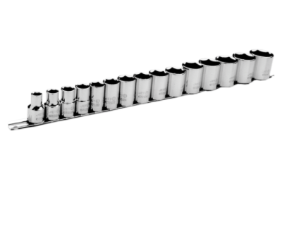 15-piece 1/2" SAE chrome vanadium socket set with Torque Drive design for reduced nut rounding and extended durability