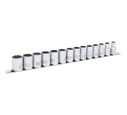 14-piece 1/2" drive chrome vanadium socket set with 12-point TORQUE DRIVE® design on metal rail