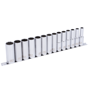 JEU DE DOUILLES 1/2" DR. MET. 12 PANS CHROMÉ 14PCS LONG.