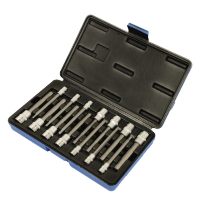 14-piece SAE/MET hex socket set with forged chrome vanadium steel and high-strength S2 steel bits in black storage case