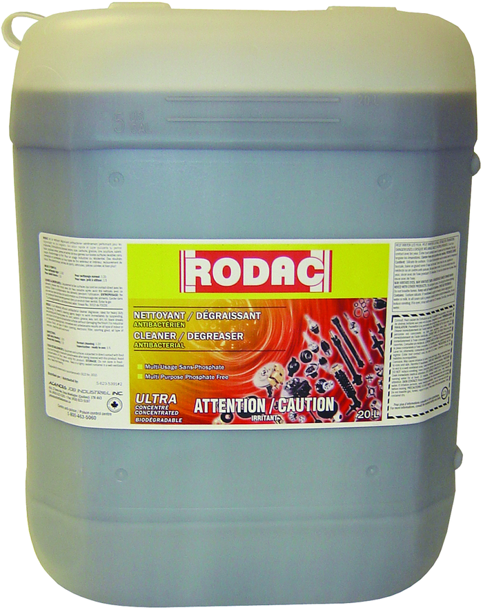 20L RODAC antibacterial multi-purpose cleaner and degreaser, phosphate-free, concentrated biodegradable formula container