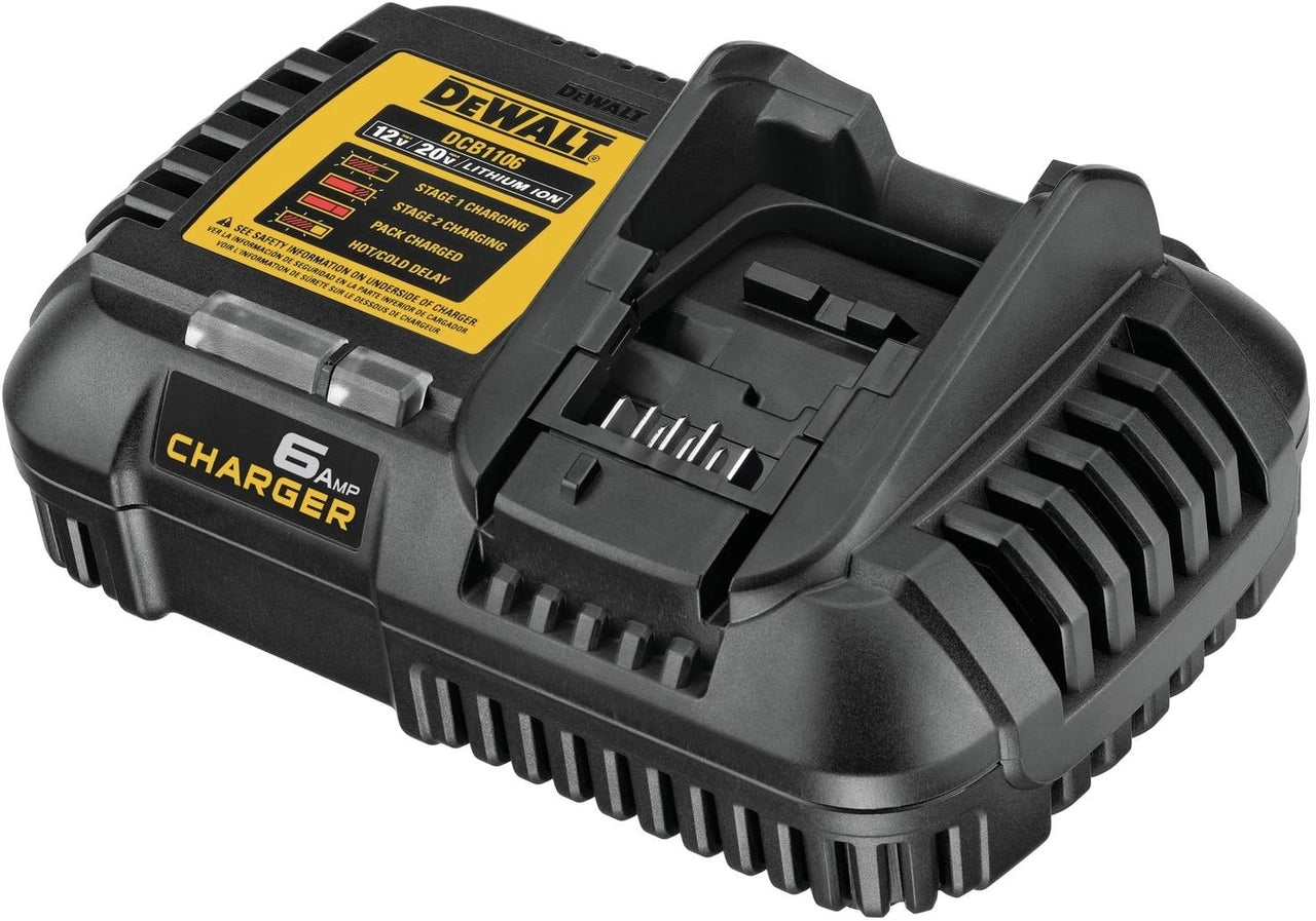 DeWalt 6 amp battery charger compatible with 12V, 20V max, and Flexvolt lithium-ion batteries