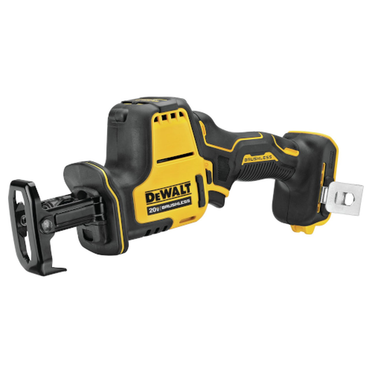 DeWalt 20V brushless cordless reciprocating saw with ergonomic grip and tool-free blade change system
