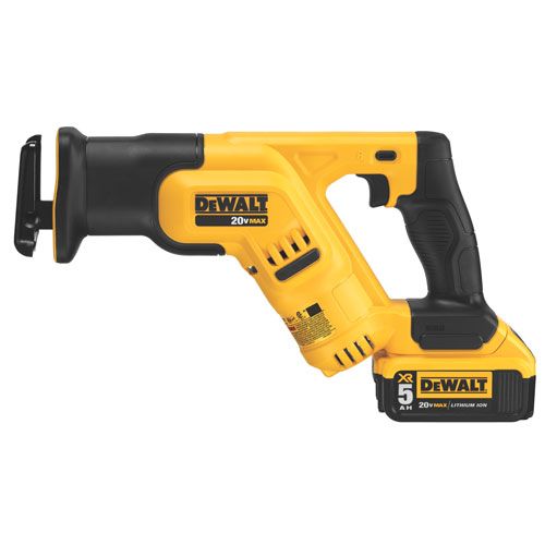 DEWALT 20V MAX compact cordless reciprocating saw with 5Ah lithium-ion battery and ergonomic handle design