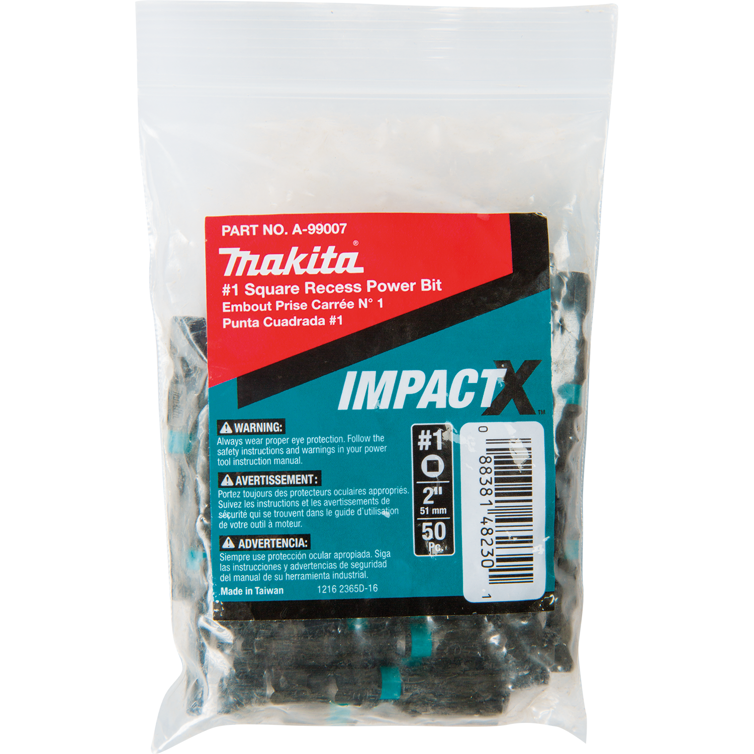 PACKAGE 50 BIT SQUARE #1 X 2'' IMPACT MAKITA 