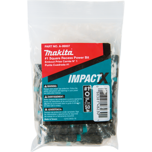 PACKAGE 50 BIT SQUARE #1 X 2'' IMPACT MAKITA 