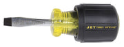 Padded flathead screwdriver with patented SVCM steel blade, heat-treated for enhanced strength and acetate handle grip