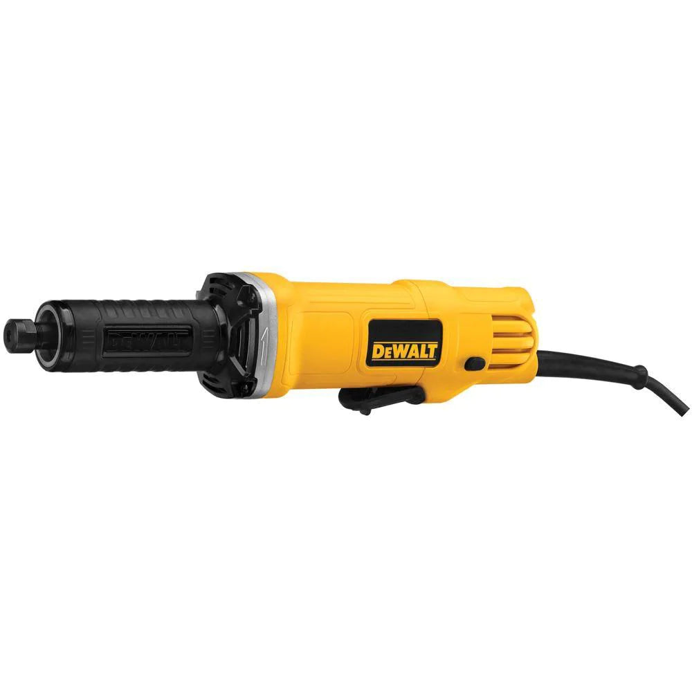 Yellow and black 1.5-inch die grinder with powerful motor, paddle switch, and lock button for precise grinding applications