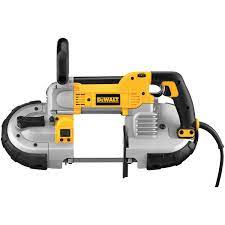 DeWALT deep cut band saw with 10A motor, ergonomic handle, and adjustable cutting capacity for construction use
