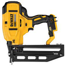 Cordless 16-gauge finish nailer 20V MAX XR DEWALT with ergonomic handle for trim and molding applications