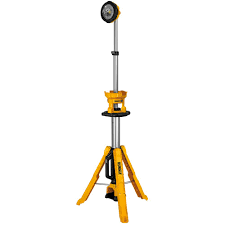 Cordless DEWALT 20V Max work light on adjustable tripod stand with durable build for tough jobsite conditions