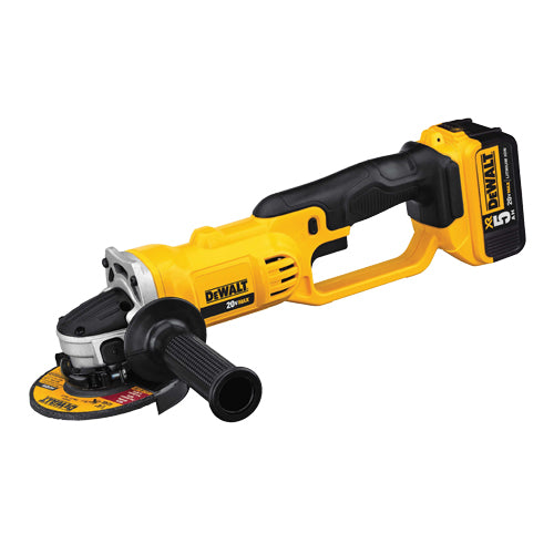 Cordless 20V MAX lithium-ion angle grinder with ergonomic handle, side grip, and quick-change wheel system