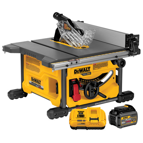 60V cordless table saw with rack and pinion fence, 24-inch rip capacity, brushless motor, battery, and charger kit