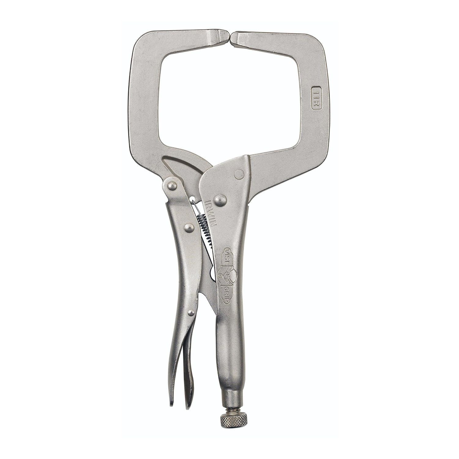 Large opening locking pliers with adjustable screw for pressure setting, versatile jaws for varied clamping tasks