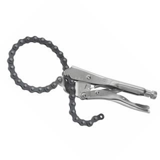 Chain vise-grip locking clamp with adjustable screw, adaptable to any shape or size for secure gripping tasks